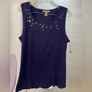 Style & Co. Tank with Embellishments -Medieval Blue; Size: XL;  100% Cotton